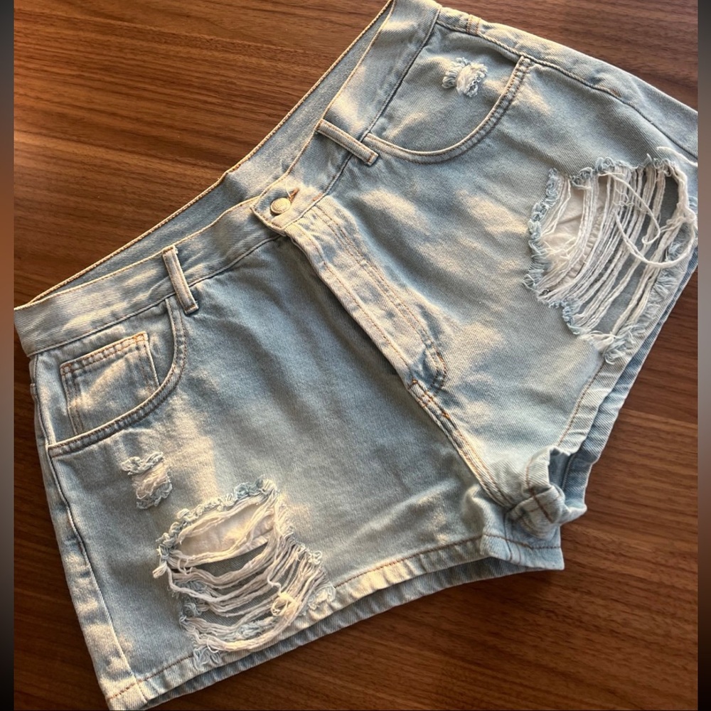 Farm Rio Denim Distressed Shorts